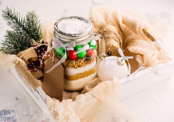 Cookies-mix-with-color-candies-in-a-jar.-Handmade-Christmas-gift.-Selective-focus
